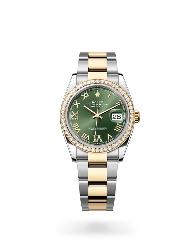Rolex Datejust | 126283RBR | Datejust 36 | Coloured dial | Olive-Green Dial | Diamond-set bezel | Yellow Rolesor | M126283RBR-0012 | Men Watch | Rolex Official Retailer - Srichai Watch
