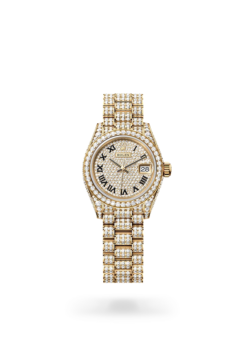 Rolex Lady-Datejust in 18 ct yellow gold with case sides and lugs set with diamonds, M279458RBR-0001 - Srichai Watch